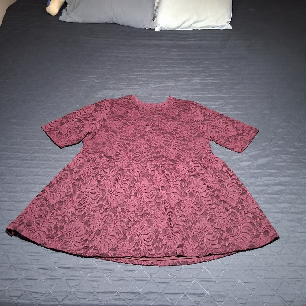 Torrid Burgundy Floral Lace Peplum Top Short Sleeve Plus Size 1 Wine Babydoll